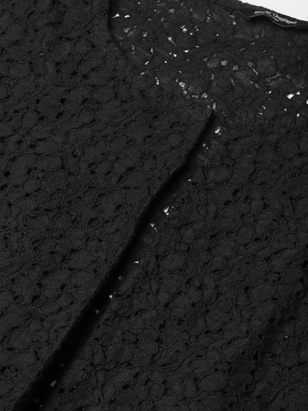 Women Black Self Design Open Front Crop Shrug