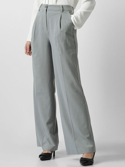 Women Striped Pleated Formal Trousers