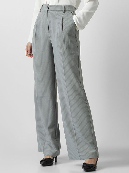 Women Striped Pleated Formal Trousers