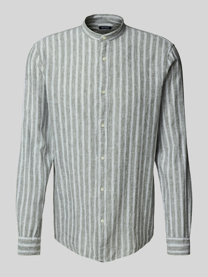 Slim fit casual shirt in a linen blend with a Mao collar in khaki