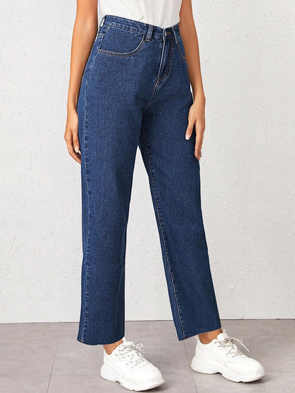 Women Navy Blue Jean Straight Fit High-Rise Stretchable Jeans