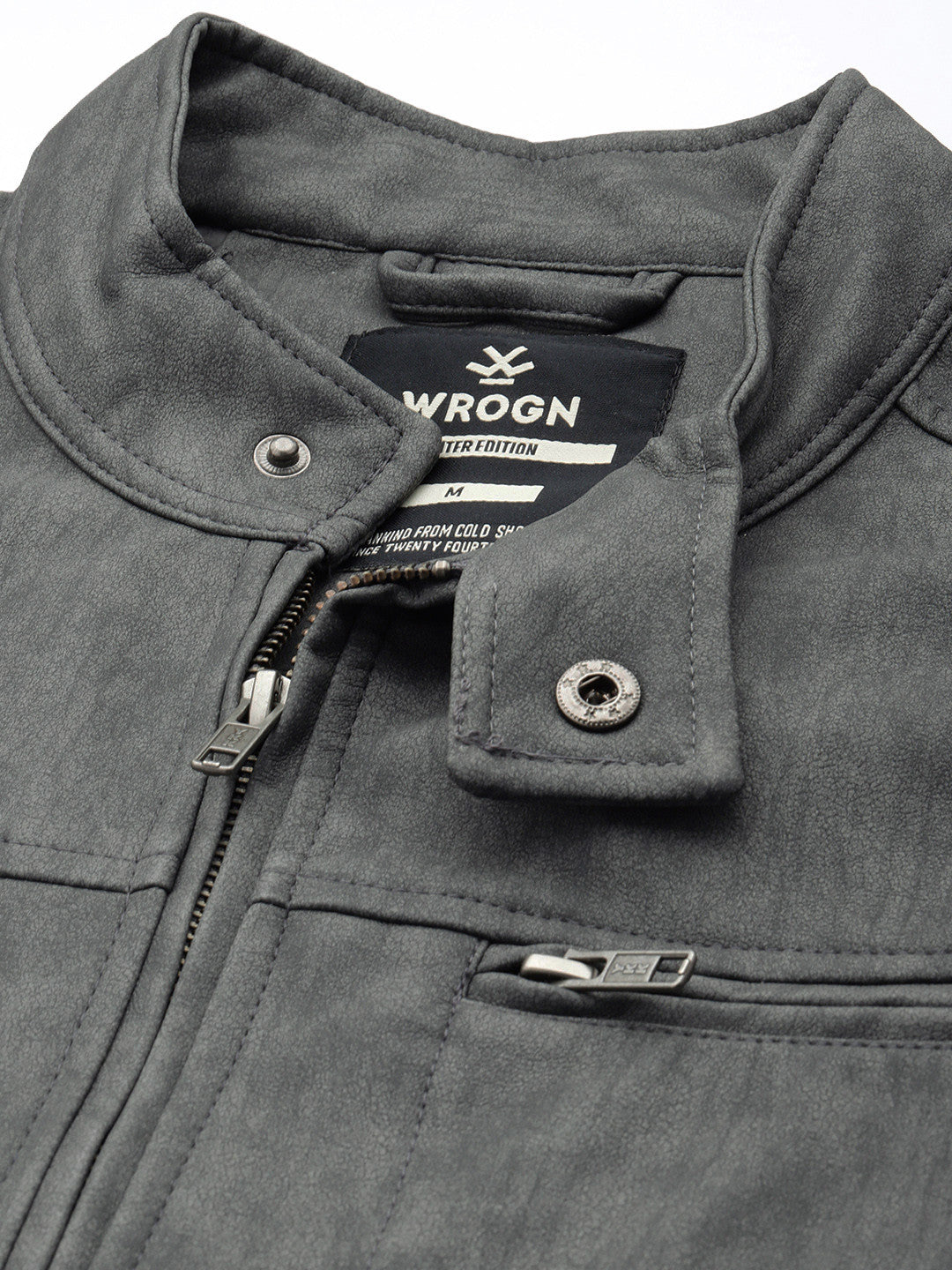 Solid Slim Fit Leather Jacket