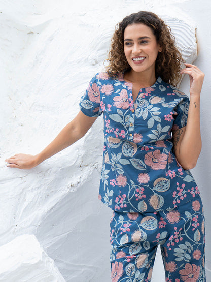 Printed Pure Cotton Top With Trousers Co-Ords