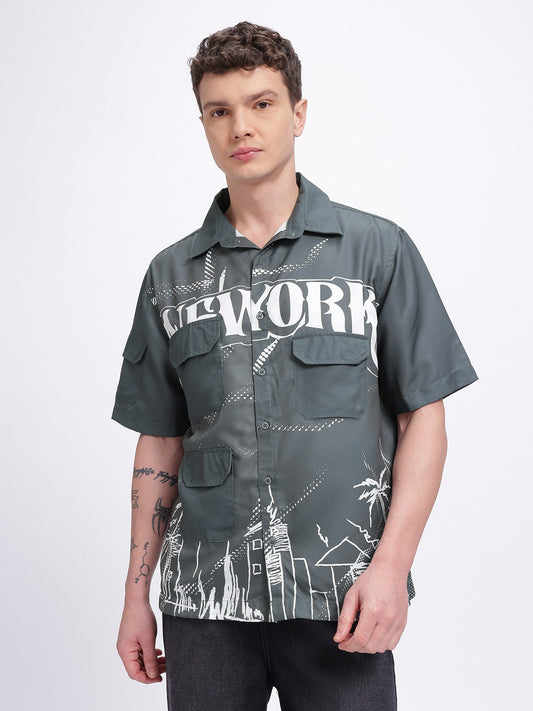 Utility Pockets Printed Relaxed Fit Shirt