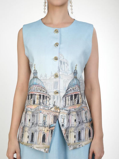 Women Graphic Print Linen Top