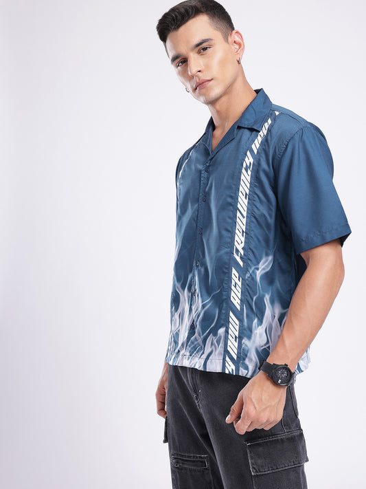 Relaxed Fit Typography Printed Casual Shirt