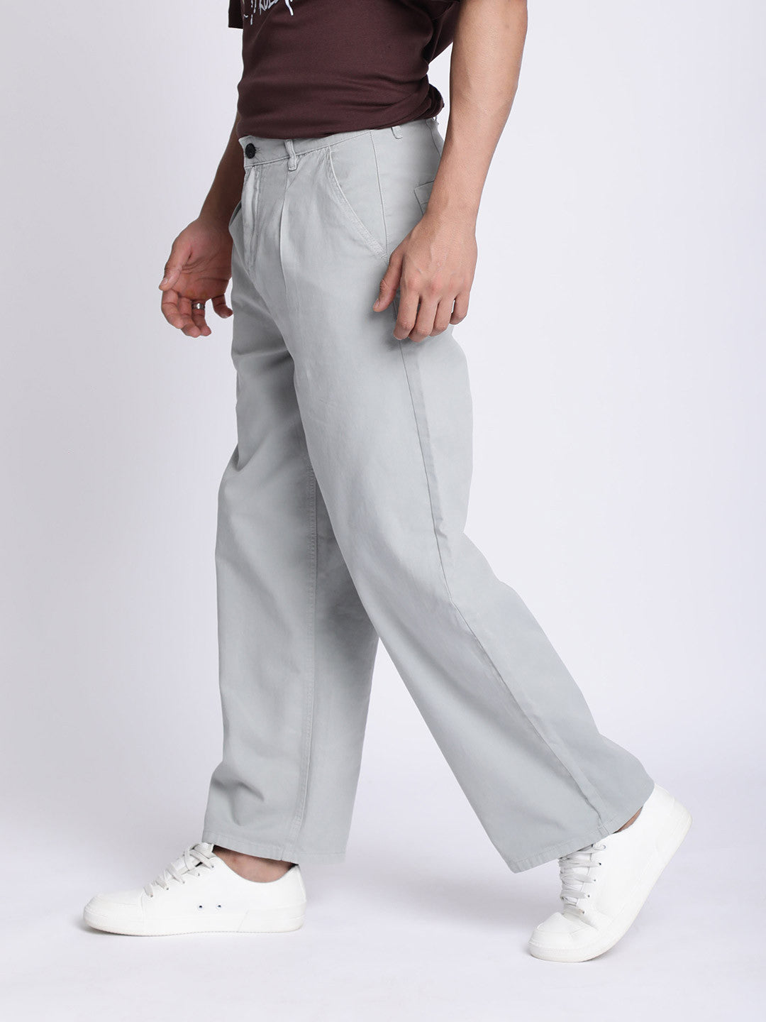 Men Baggy Fit Pleated Chinos Trousers