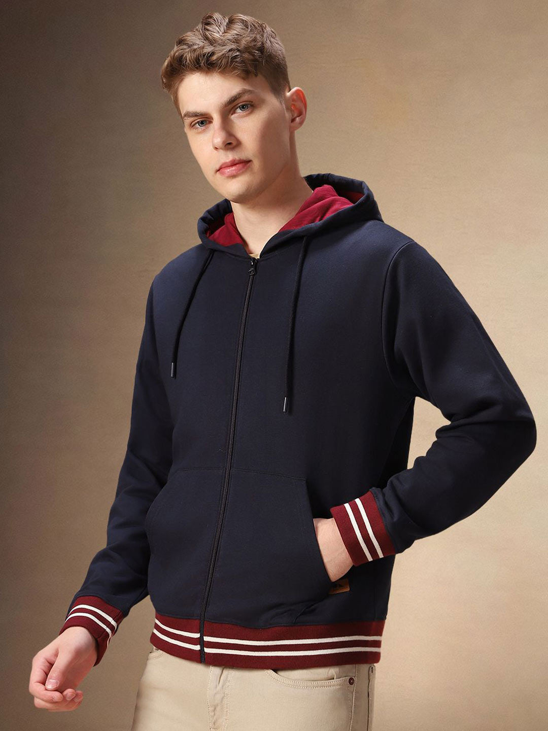 Men Long Sleeves Hooded Front-Open Sweatshirt