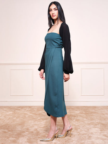 Open Front Long Cuffed Sleeves Crop Shrug