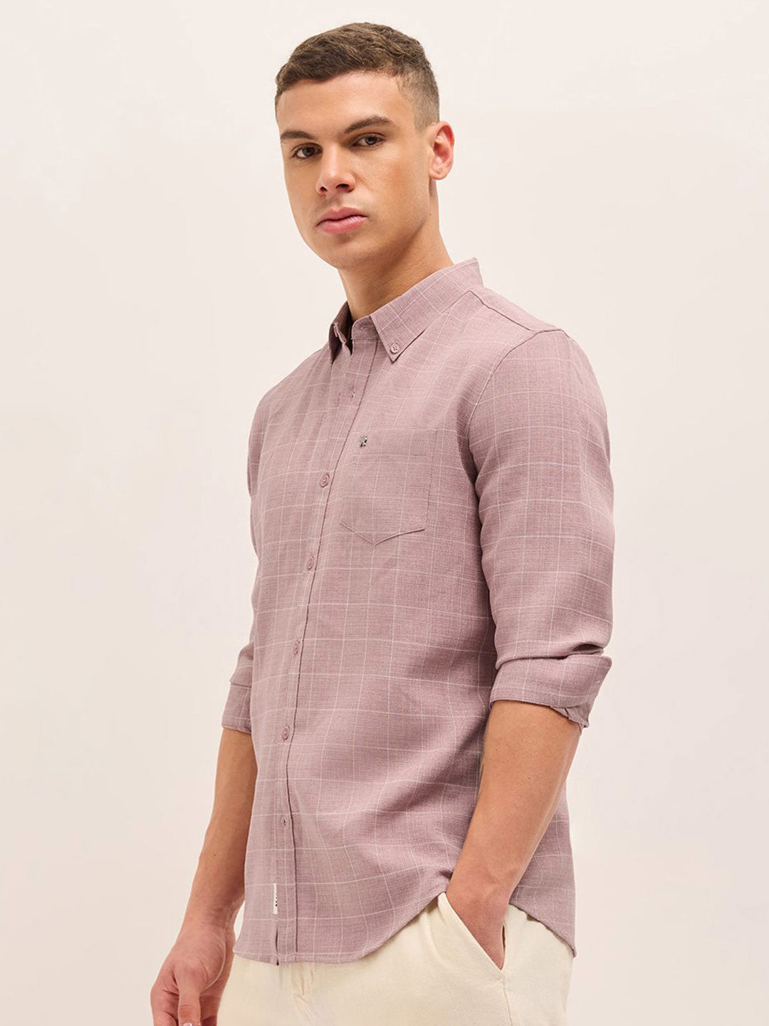 Men Slim Fit Checked Button-Down Collar Casual Shirt