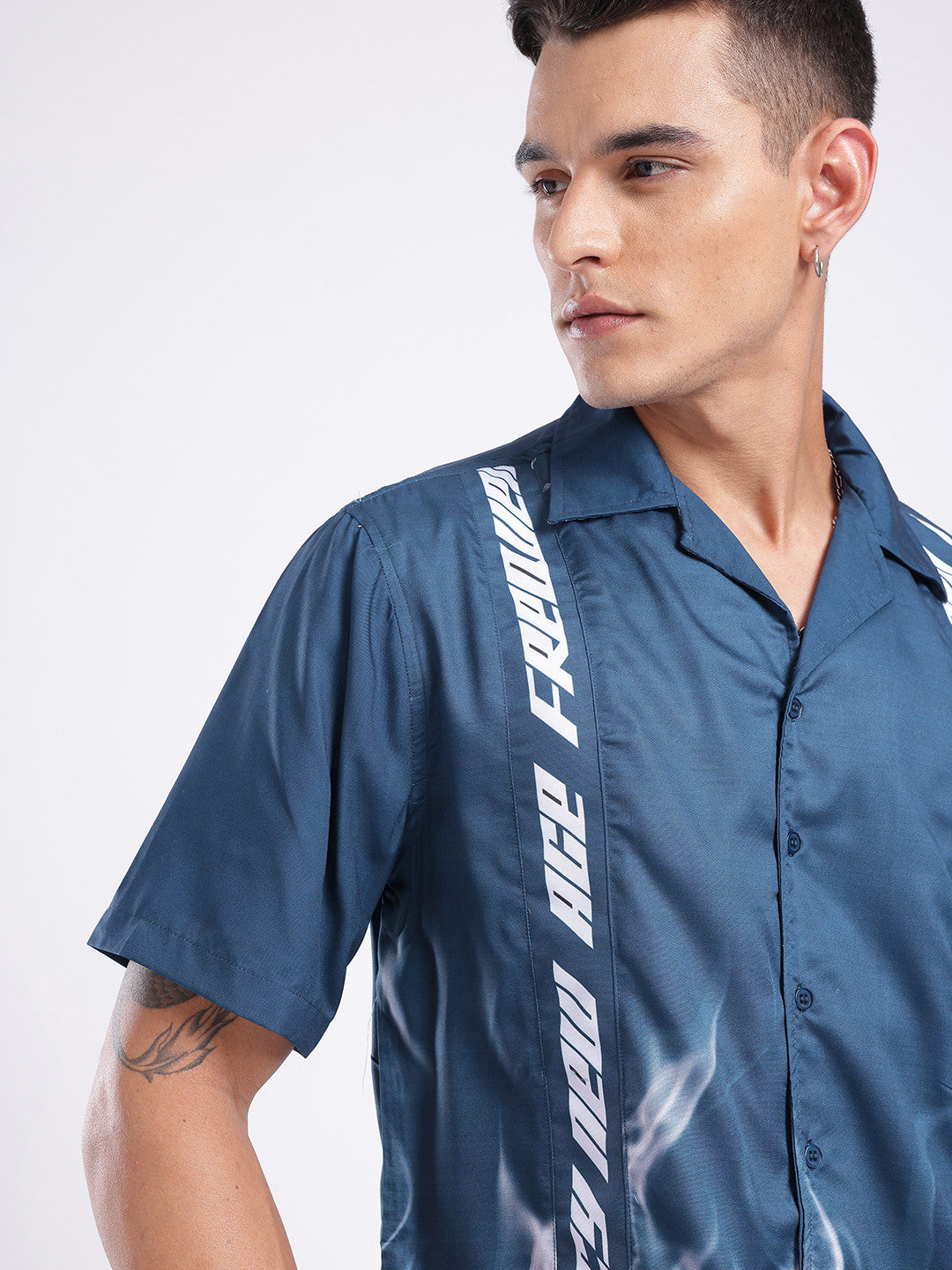 Relaxed Fit Typography Printed Casual Shirt