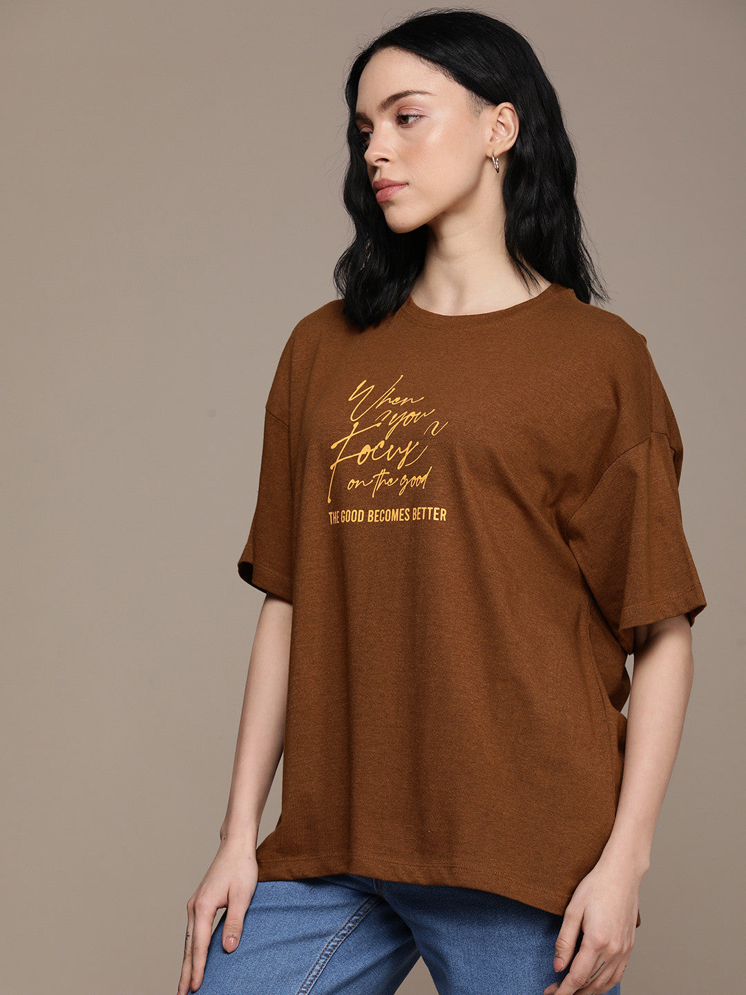 The Life Co. Typography Printed Drop-Shoulder Sleeves Oversized T-shirt