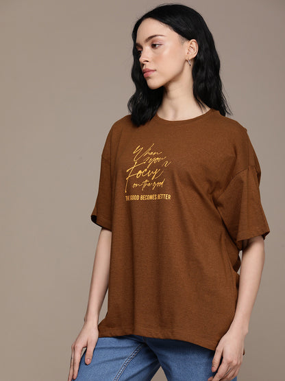 The Life Co. Typography Printed Drop-Shoulder Sleeves Oversized T-shirt