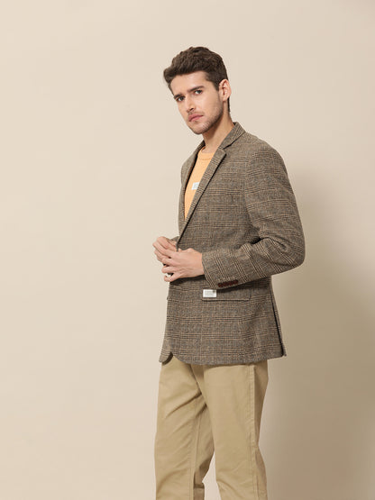 Mr. Bowerbird Men Brown Tailored-Fit Tartan Checked Single Breasted Casual Blazer
