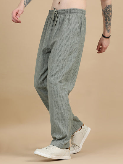Men's Olive Green Loungewear Textured Seersucker Resort Jogger Trouser