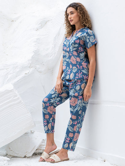 Printed Pure Cotton Top With Trousers Co-Ords