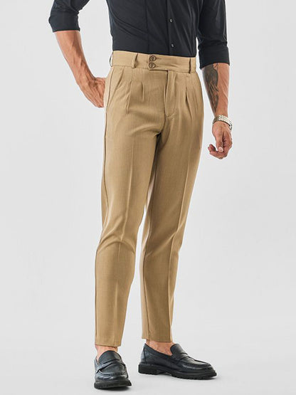 Men Straight Fit Easy Wash Pleated Sleek Utility Formal Trousers