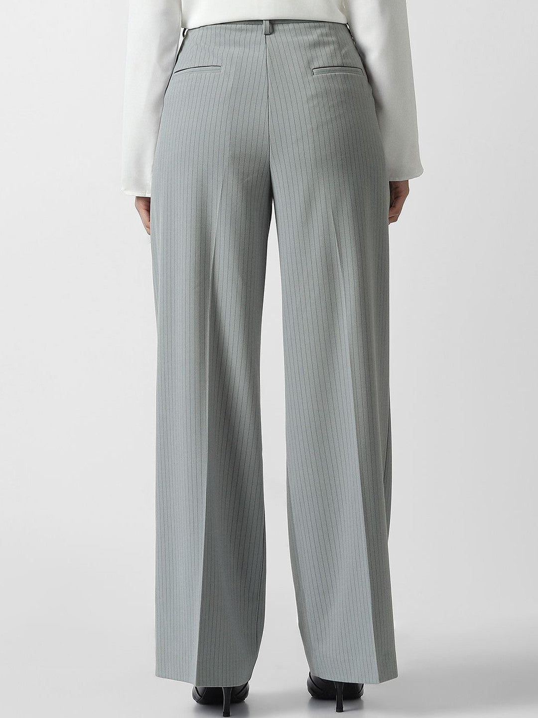 Women Striped Pleated Formal Trousers
