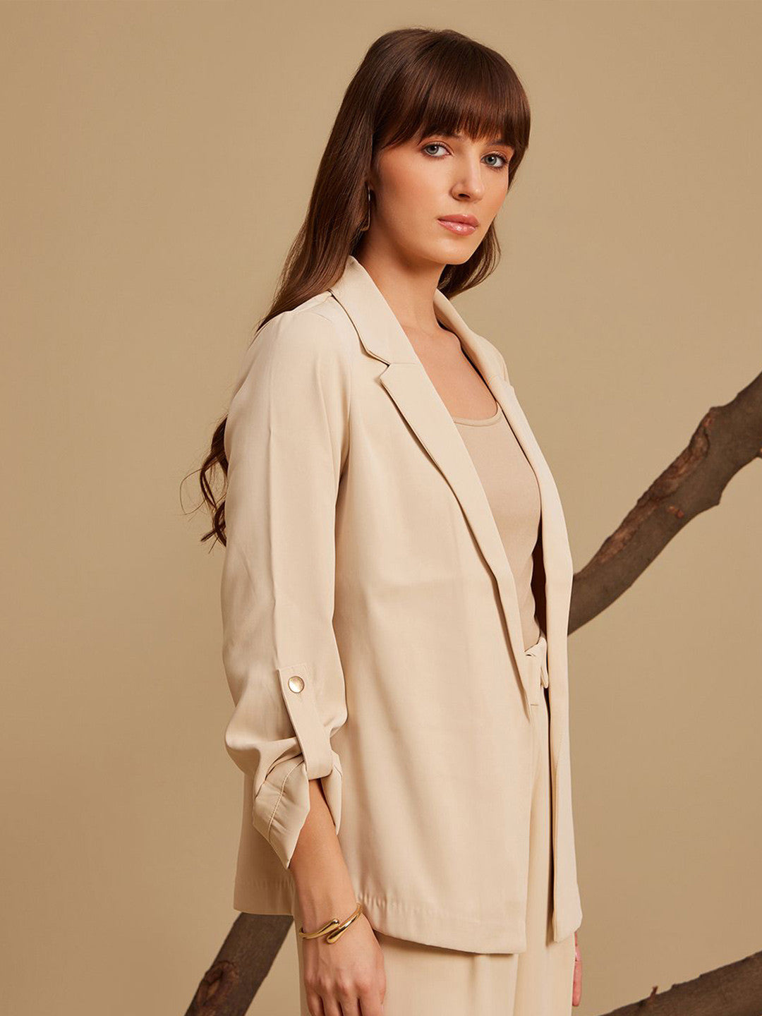 Notched Lapel Open Front Formal Blazer