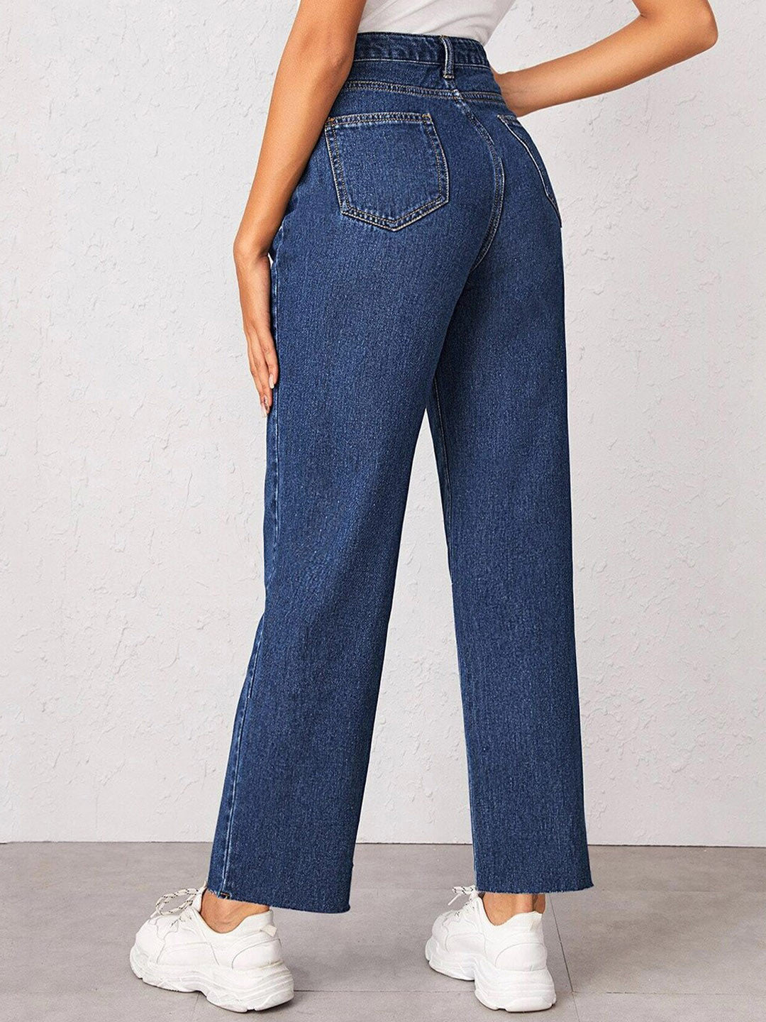 Women Navy Blue Jean Straight Fit High-Rise Stretchable Jeans