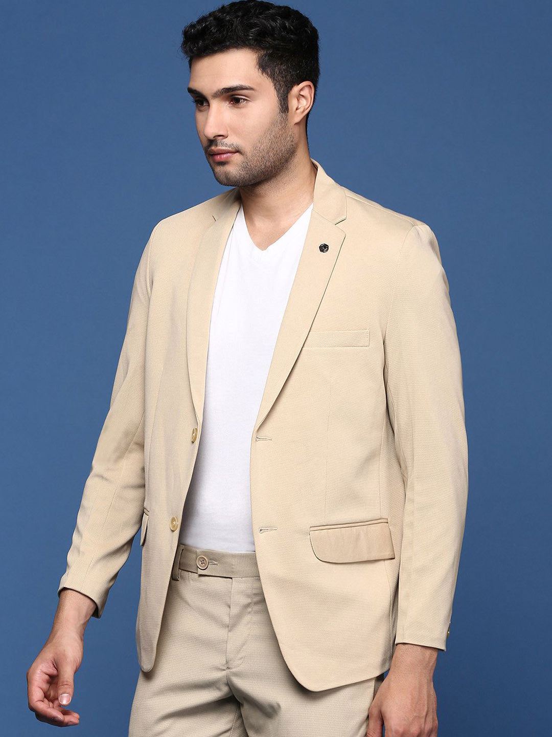 Notched Lapel Slim Fit Single Breasted Cotton Blazer