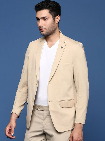 Notched Lapel Slim Fit Single Breasted Cotton Blazer