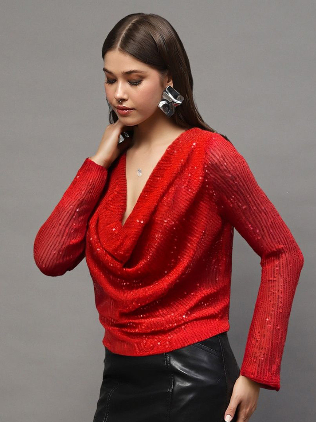 Women Embellished Cowl Neck Top