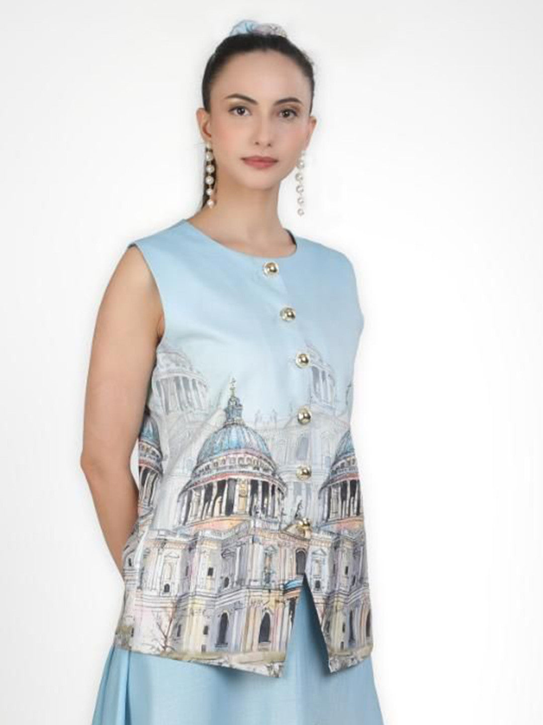 Women Graphic Print Linen Top