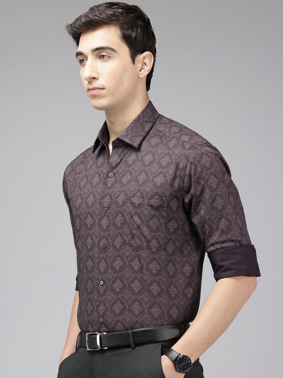 Manhattan Slim Fit Printed Pure Cotton Formal Shirt