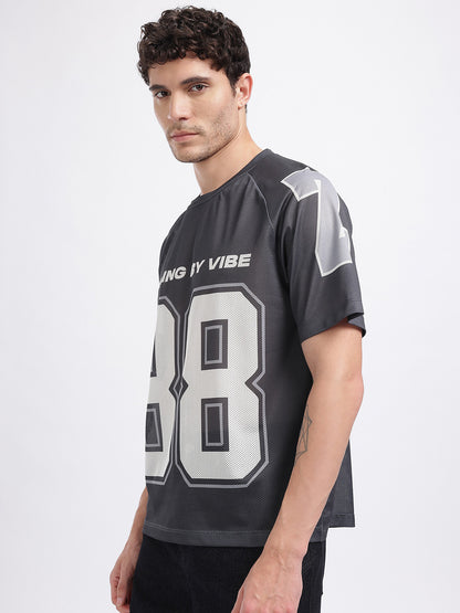 Typography Printed Raglan Sleeves T-shirt with Mesh Inserts