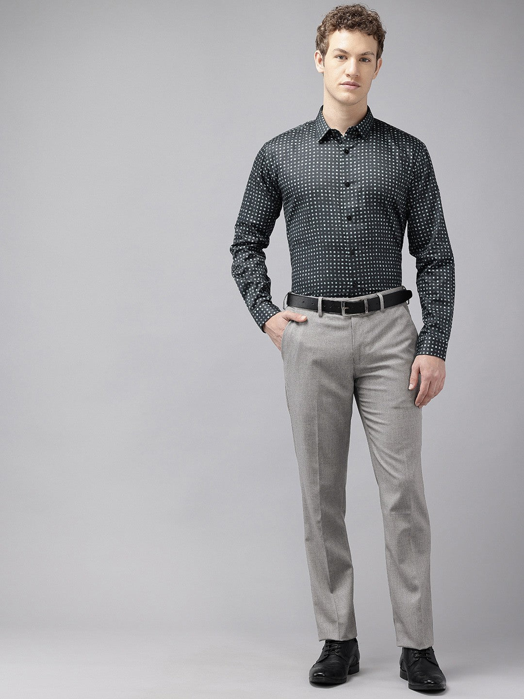 Men Skinny Fit Self Design Formal Trousers