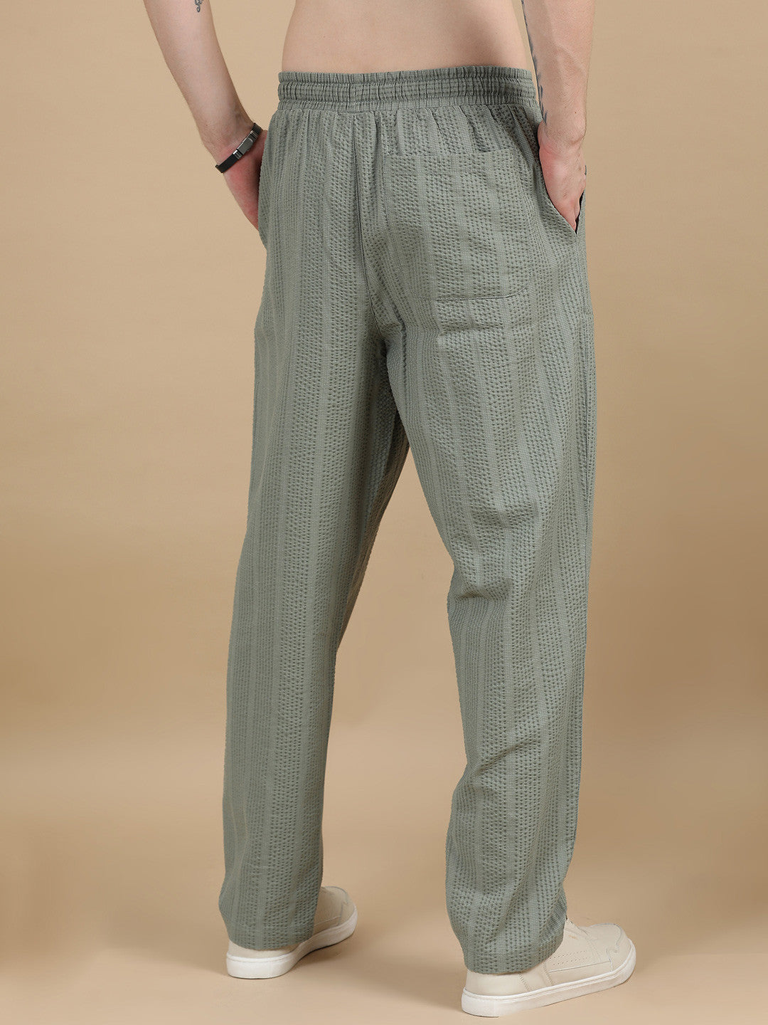 Men's Olive Green Loungewear Textured Seersucker Resort Jogger Trouser