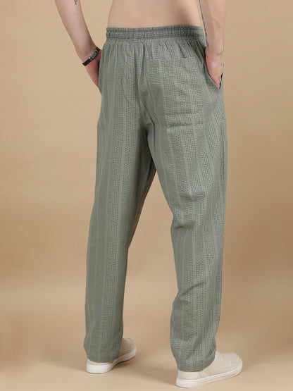 Men's Olive Green Loungewear Textured Seersucker Resort Jogger Trouser