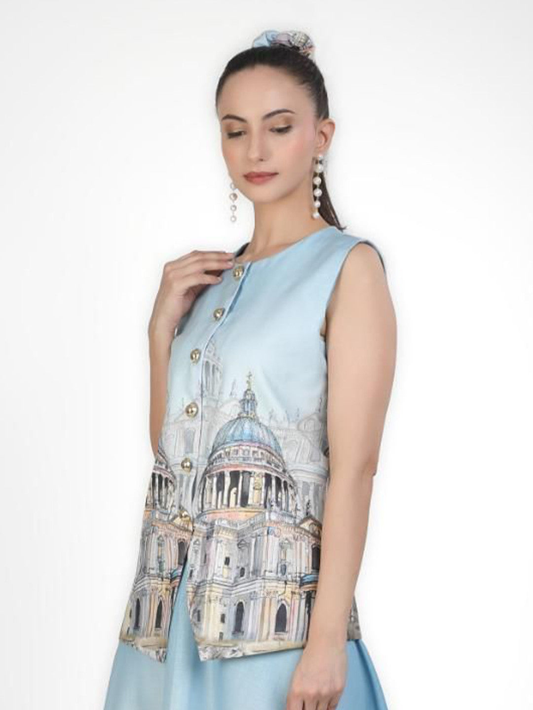 Women Graphic Print Linen Top