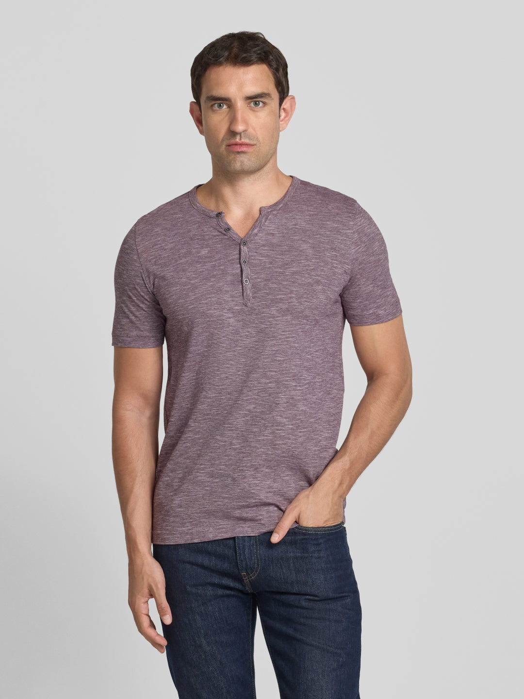 T-shirt with short button placket in purple