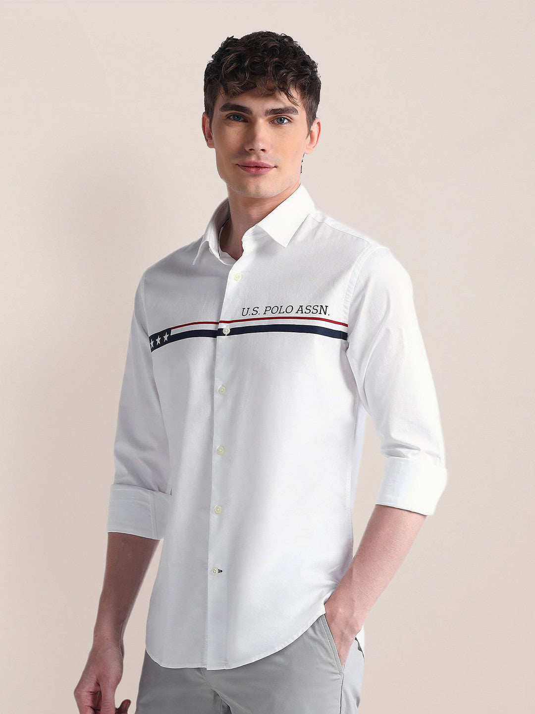 Men Classic Spread Collar Solid Cotton Casual Shirt