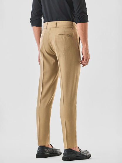 Men Straight Fit Easy Wash Pleated Sleek Utility Formal Trousers