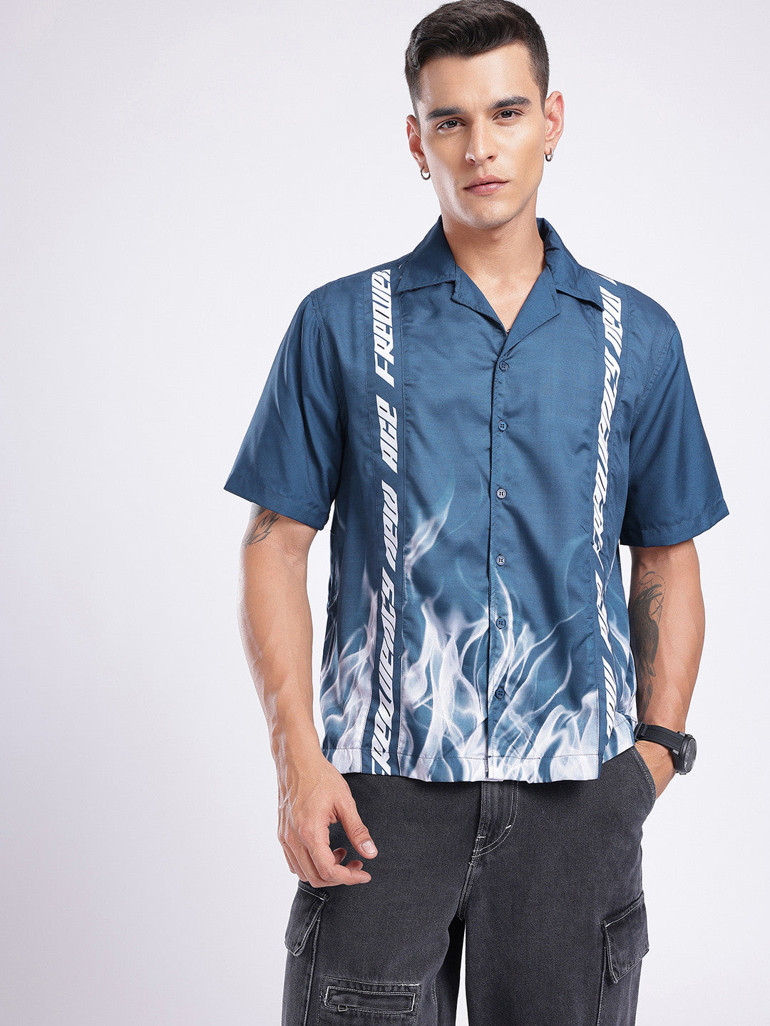 Relaxed Fit Typography Printed Casual Shirt