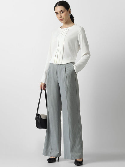 Women Striped Pleated Formal Trousers