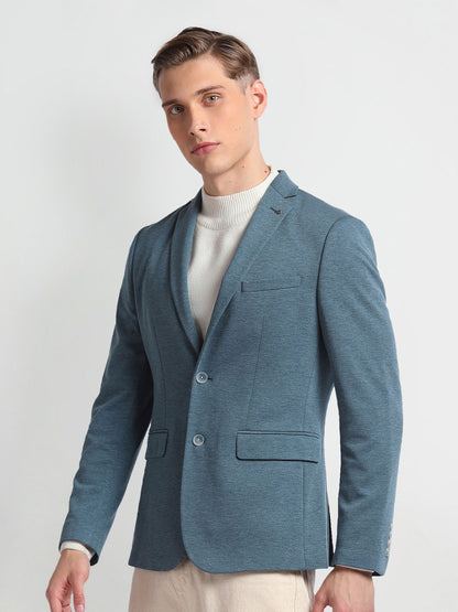 Self Design Notched Lapel Long Sleeves Slim-Fit Single Breasted Blazer