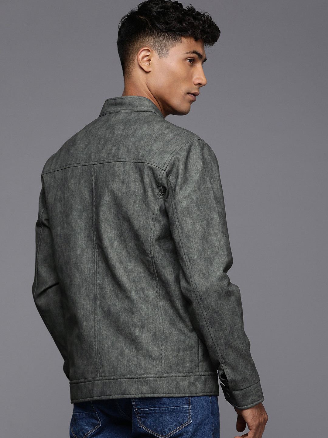 Solid Slim Fit Leather Jacket