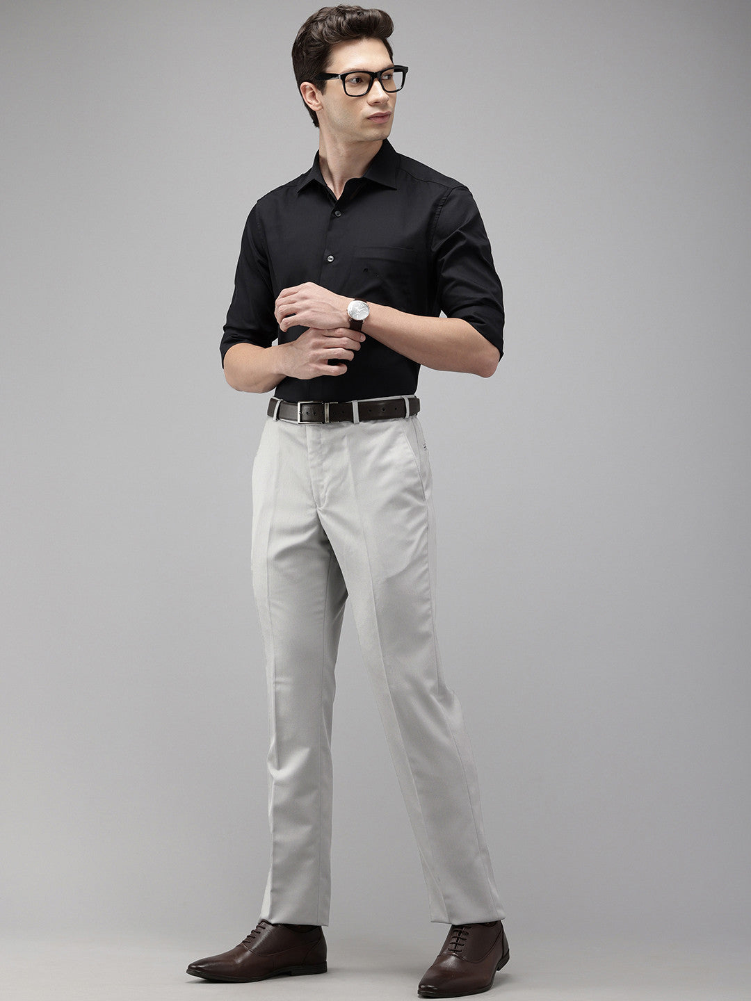 Men Textured Formal Trousers