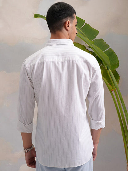 White Regular Fit Vertical Striped Casual Shirt