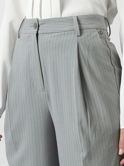 Women Striped Pleated Formal Trousers