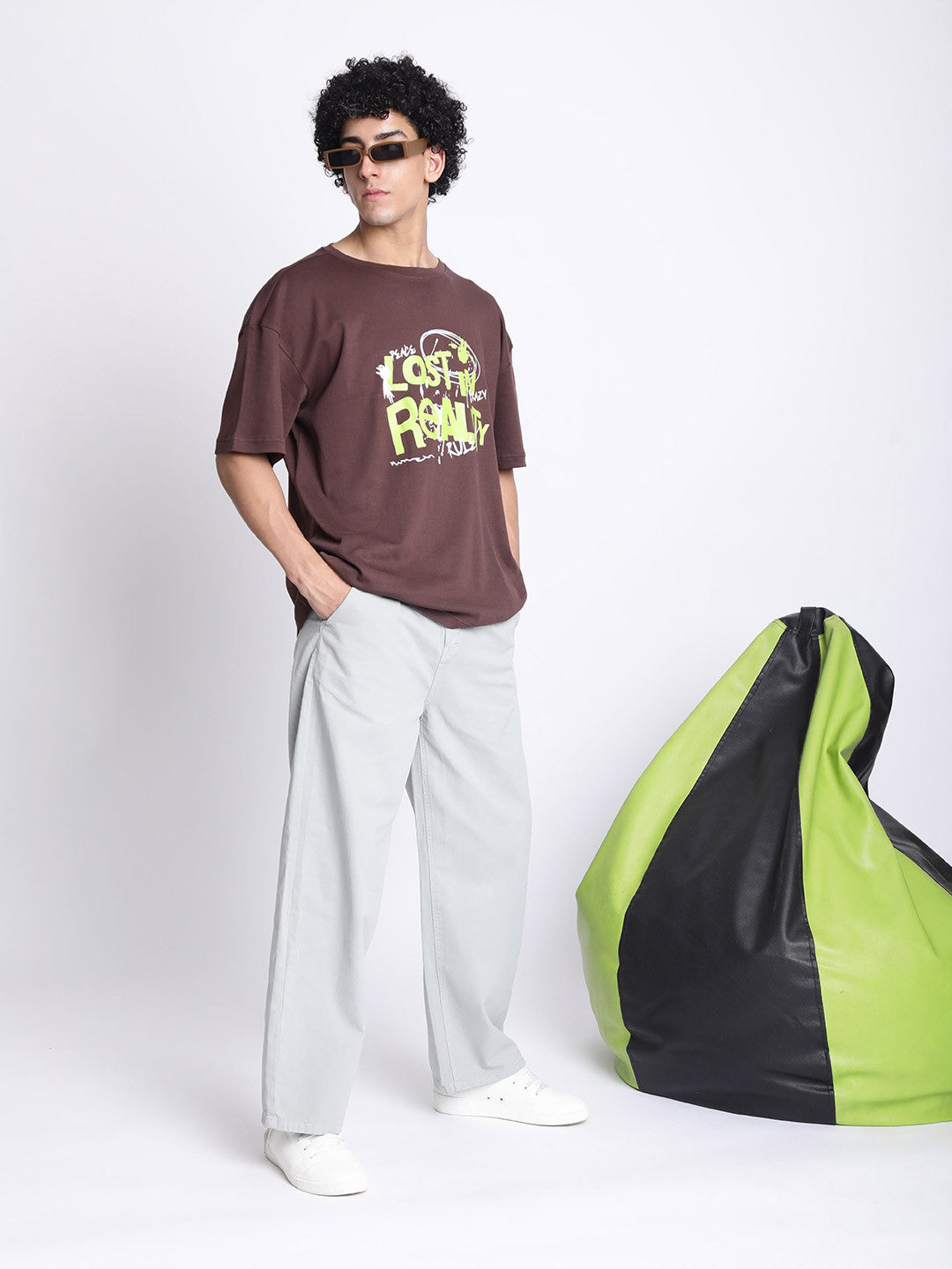 Men Baggy Fit Pleated Chinos Trousers