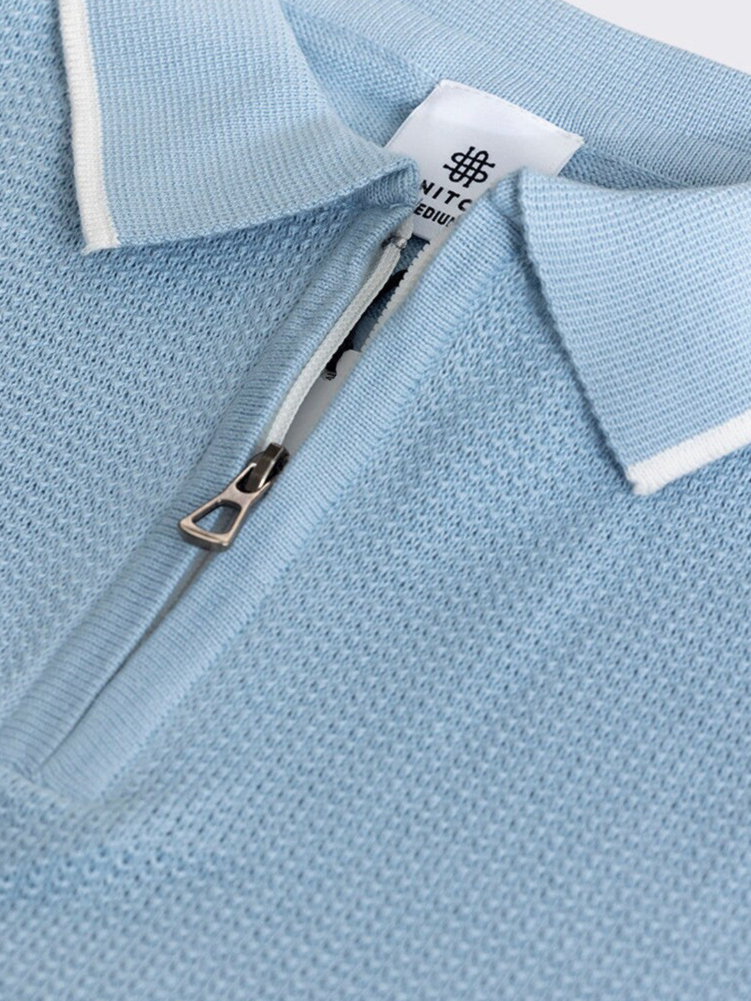 Blue Self Design Slim Fit Pure Cotton T-shirt