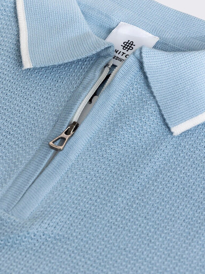 Blue Self Design Slim Fit Pure Cotton T-shirt