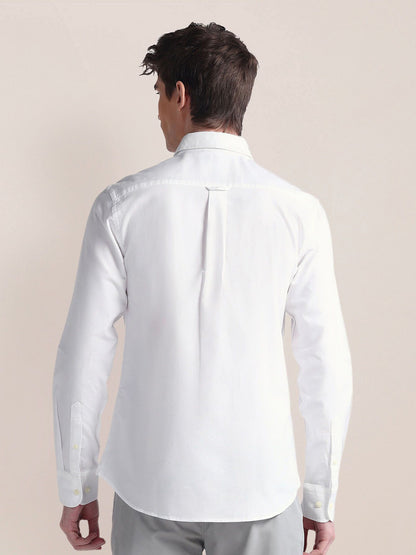 Men Classic Spread Collar Solid Cotton Casual Shirt