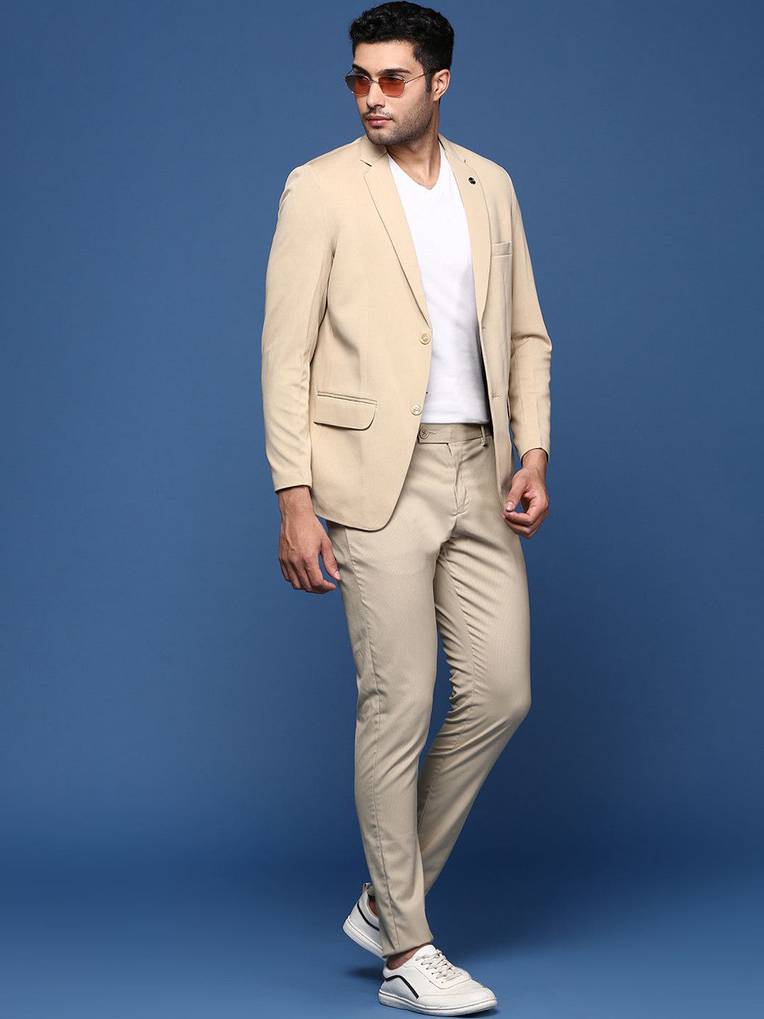 Notched Lapel Slim Fit Single Breasted Cotton Blazer