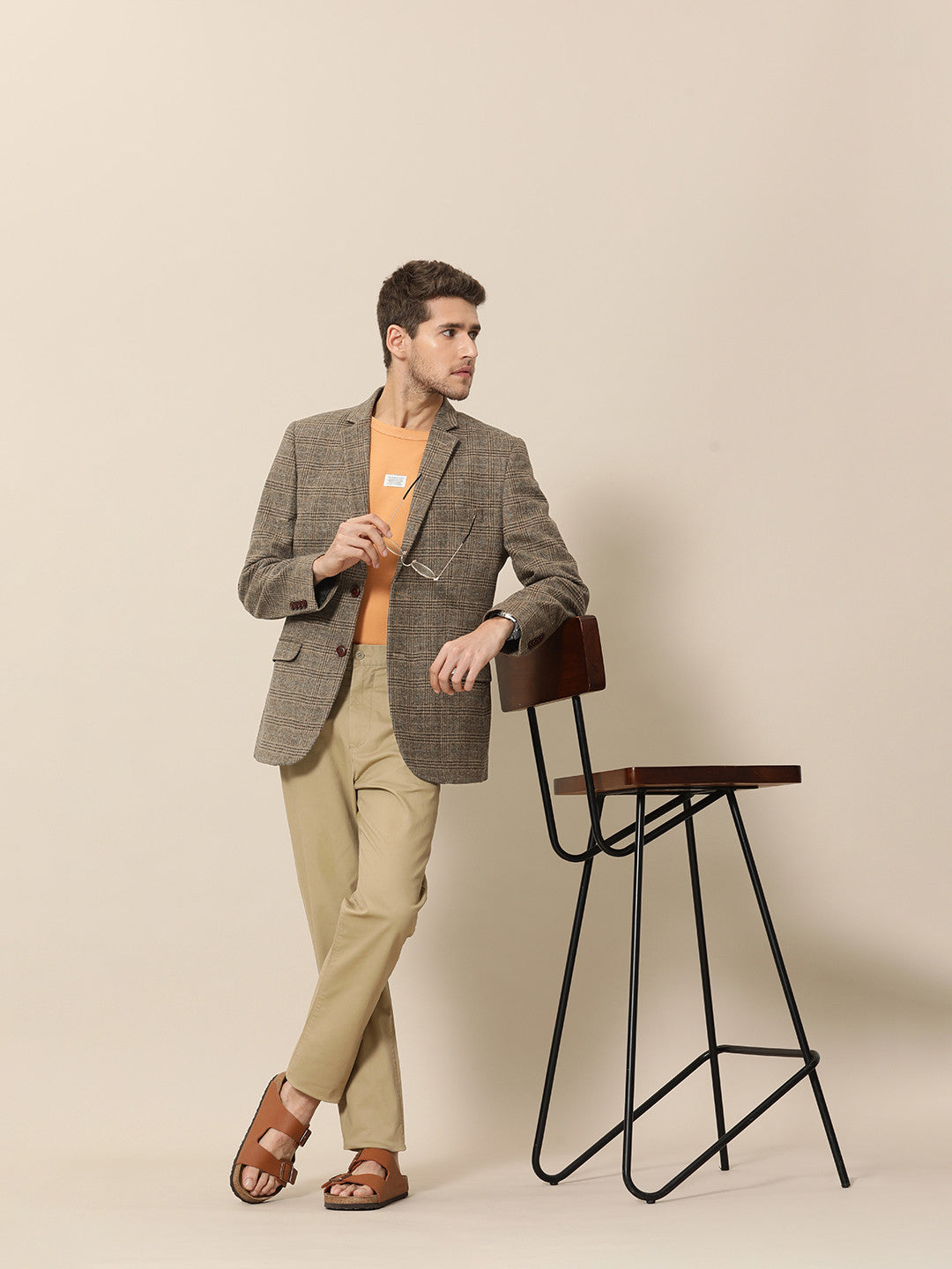 Mr. Bowerbird Men Brown Tailored-Fit Tartan Checked Single Breasted Casual Blazer